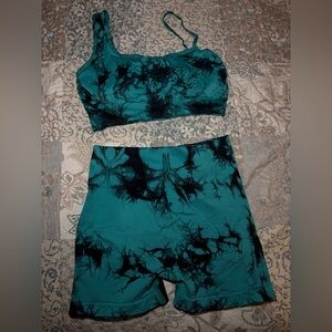 Teal and Black Tie-Dye Activewear Set